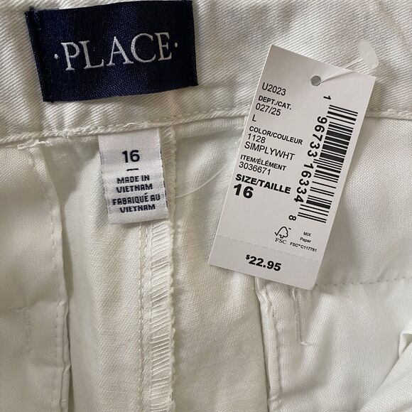 The Children's Place White adjustable waist and belt Brand New. Size 16 NWT. - Picture 5 of 6